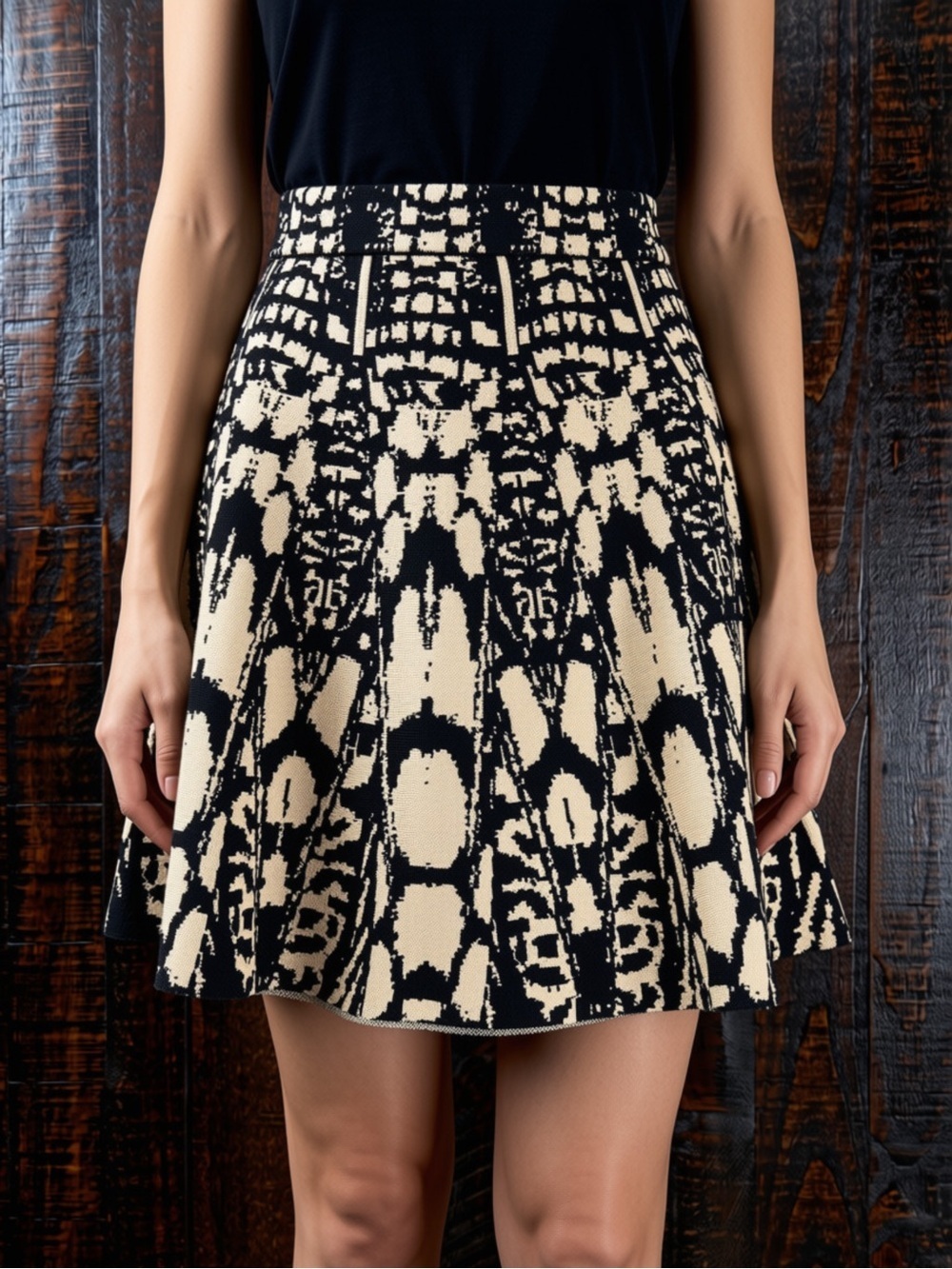 WOW couture Black and Tan Patterned Sweater Skirt Small